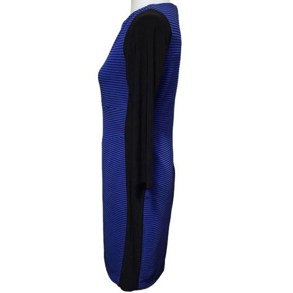 Size 12 CHAPS BLUE/BLACK STRIPED KNIT COLORBLOCK SHEATH DRESS Classy Fall Winter - Picture 4 of 7
